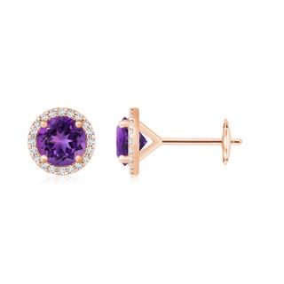 9mm AAAA Classic Amethyst and Diamond Halo Stud Earrings in Rose Gold