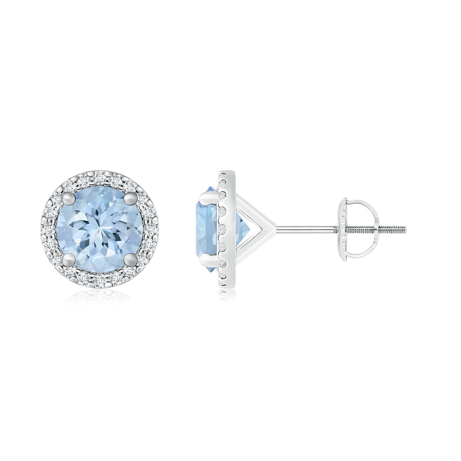 10mm AA Classic Aquamarine and Diamond Halo Stud Earrings in P950 Platinum 