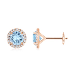 10mm AAA Classic Aquamarine and Diamond Halo Stud Earrings in Rose Gold