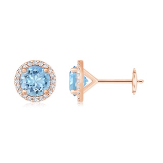 10mm AAAA Classic Aquamarine and Diamond Halo Stud Earrings in Rose Gold