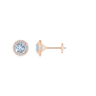 6mm A Classic Aquamarine and Diamond Halo Stud Earrings in 10K Rose Gold
