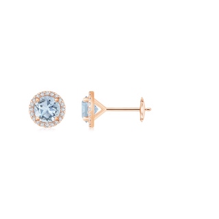 6mm A Classic Aquamarine and Diamond Halo Stud Earrings in Rose Gold