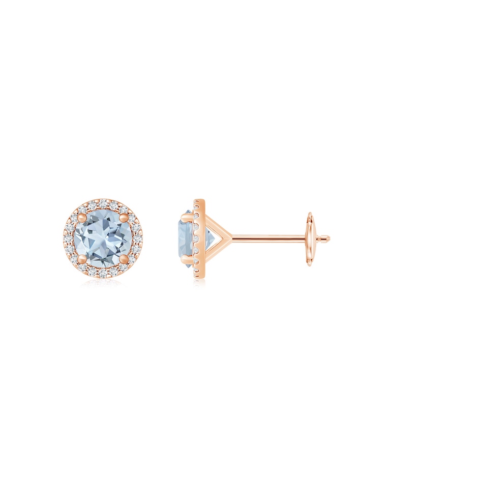 6mm A Classic Aquamarine and Diamond Halo Stud Earrings in Rose Gold 