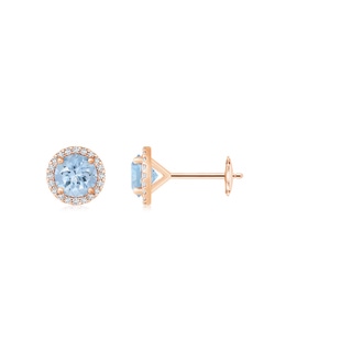 6mm AA Classic Aquamarine and Diamond Halo Stud Earrings in 9K Rose Gold