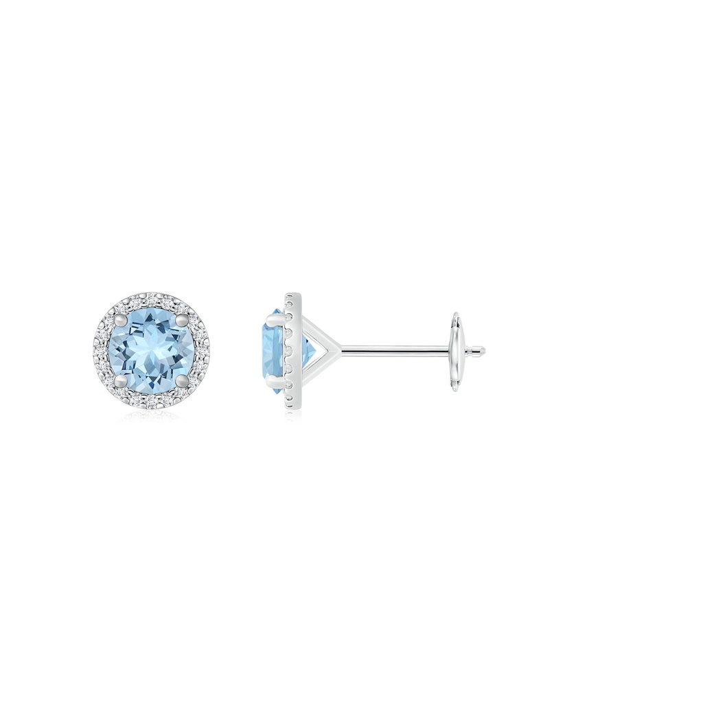 6mm AAA Classic Aquamarine and Diamond Halo Stud Earrings in 18K White Gold