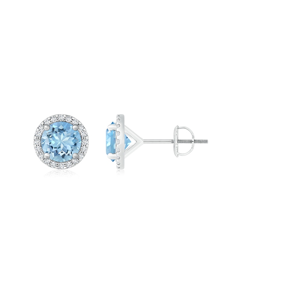 7mm AAAA Classic Aquamarine and Diamond Halo Stud Earrings in P950 Platinum 