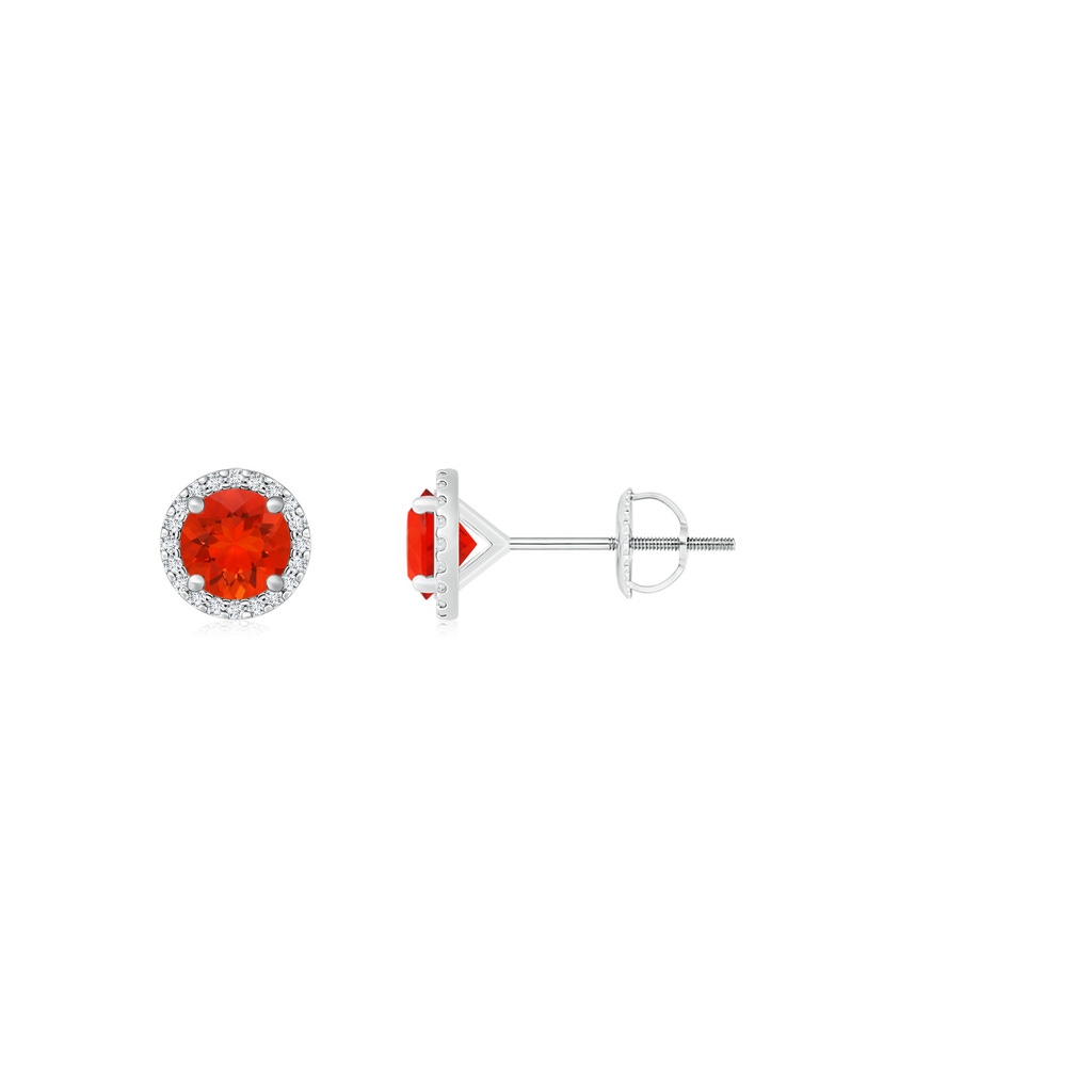 5mm AAAA Classic Fire Opal and Diamond Halo Stud Earrings in P950 Platinum