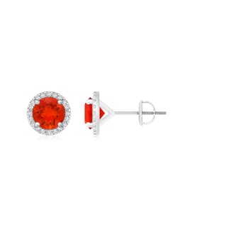 7mm AAAA Classic Fire Opal and Diamond Halo Stud Earrings in P950 Platinum