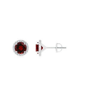 6mm AAAA Classic Garnet and Diamond Halo Stud Earrings in P950 Platinum