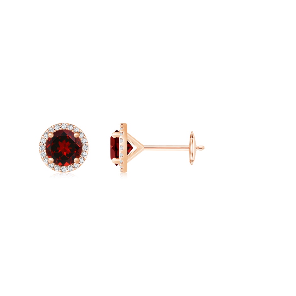 6mm AAAA Classic Garnet and Diamond Halo Stud Earrings in Rose Gold 