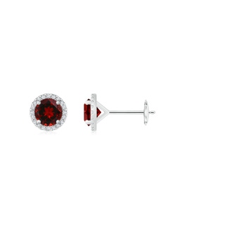 6mm AAAA Classic Garnet and Diamond Halo Stud Earrings in White Gold