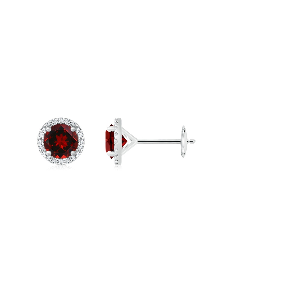 6mm AAAA Classic Garnet and Diamond Halo Stud Earrings in White Gold 