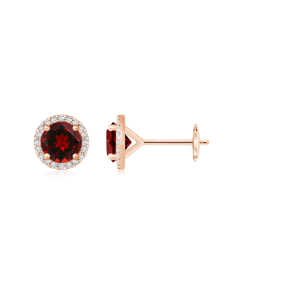 7mm AAAA Classic Garnet and Diamond Halo Stud Earrings in Rose Gold 