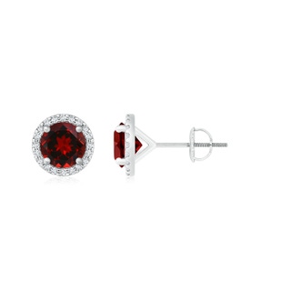 8mm AAAA Classic Garnet and Diamond Halo Stud Earrings in P950 Platinum