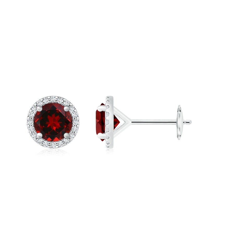 8mm AAAA Classic Garnet and Diamond Halo Stud Earrings in White Gold 
