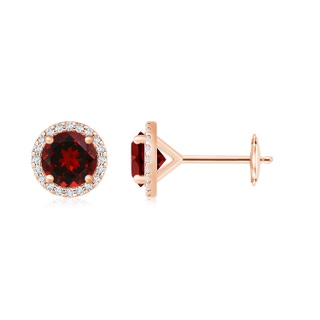 9mm AAAA Classic Garnet and Diamond Halo Stud Earrings in Rose Gold