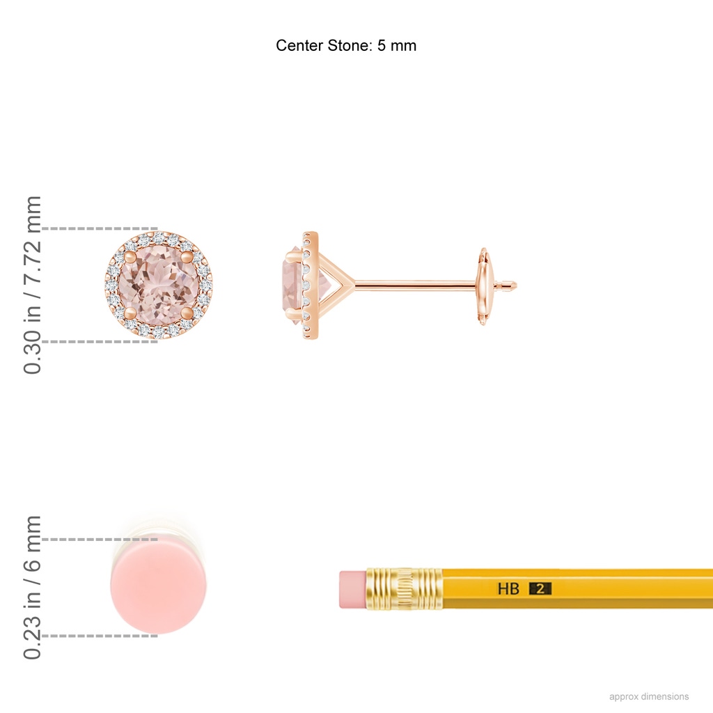 5mm AAA Classic Morganite and Diamond Halo Stud Earrings in Rose Gold Product Image