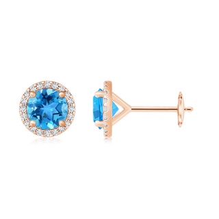 10mm AAA Classic Swiss Blue Topaz and Diamond Halo Stud Earrings in Rose Gold