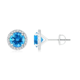 10mm AAAA Classic Swiss Blue Topaz and Diamond Halo Stud Earrings in P950 Platinum