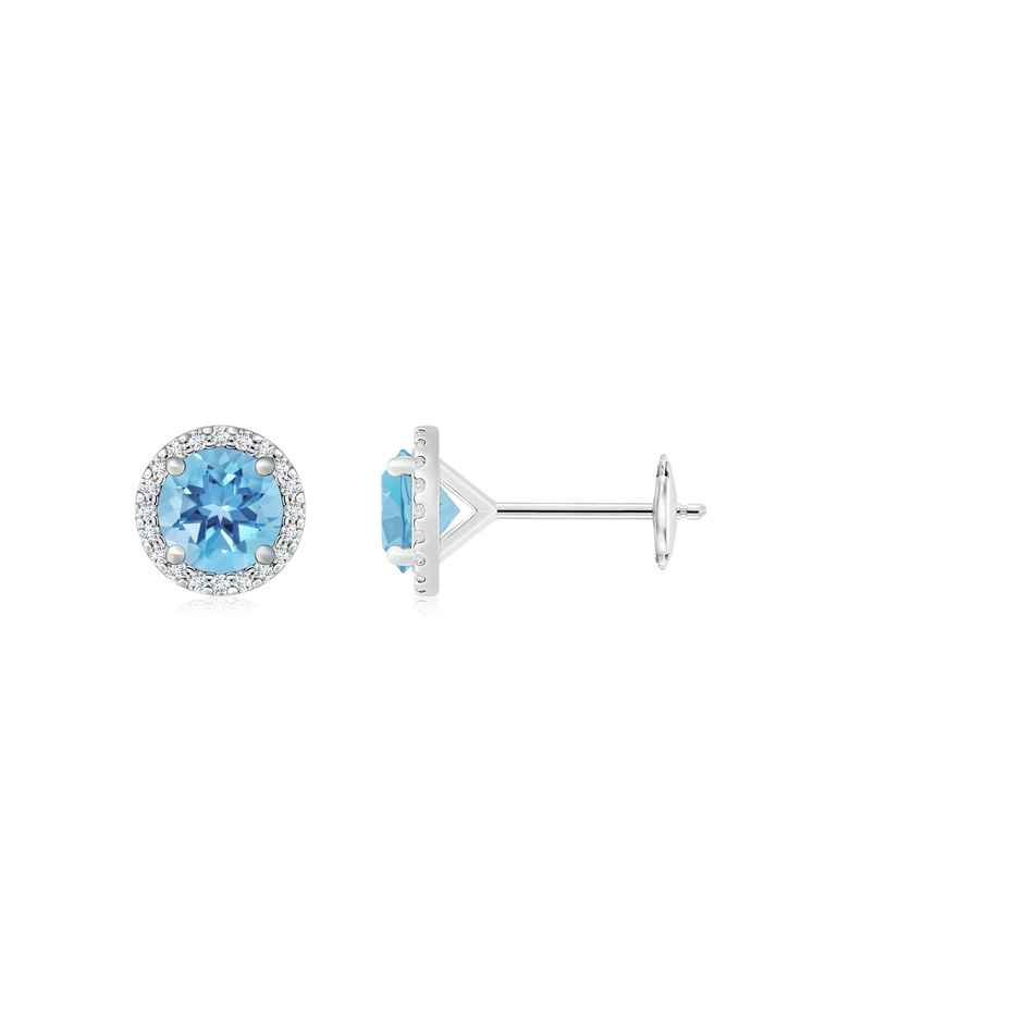 6mm A Classic Swiss Blue Topaz and Diamond Halo Stud Earrings in White Gold 