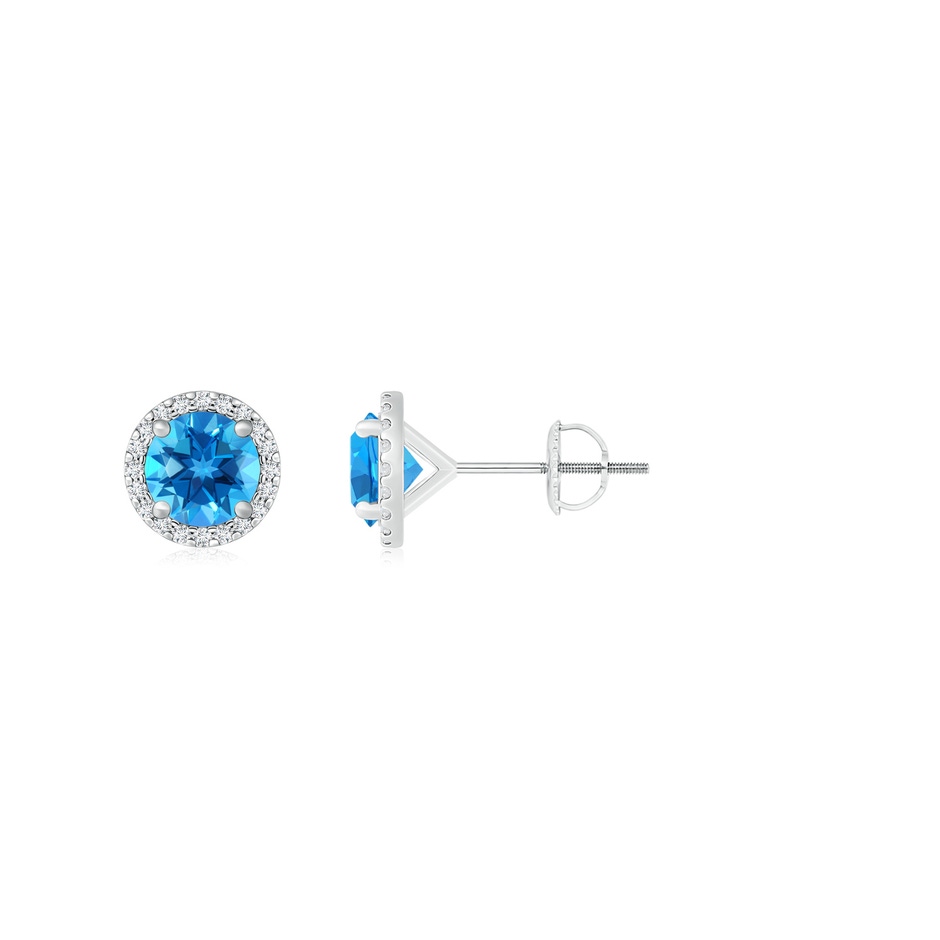 6mm AAAA Classic Swiss Blue Topaz and Diamond Halo Stud Earrings in P950 Platinum 