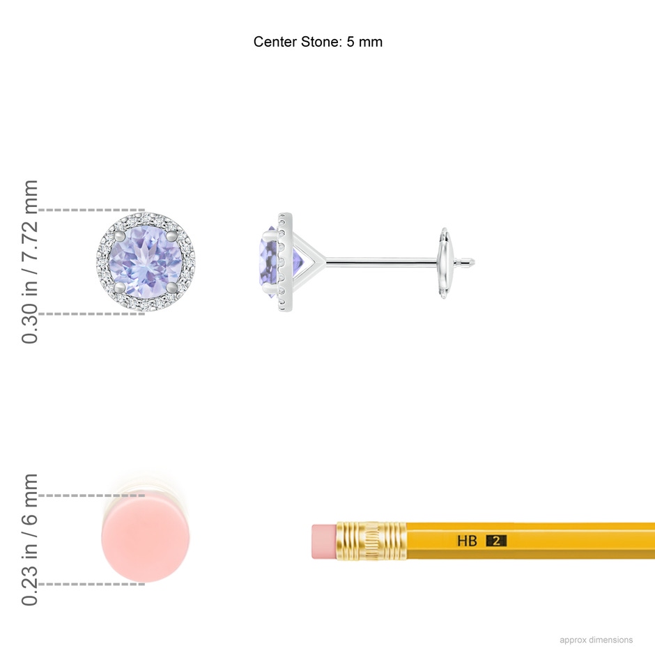 5mm A Classic Tanzanite and Diamond Halo Stud Earrings in White Gold ruler
