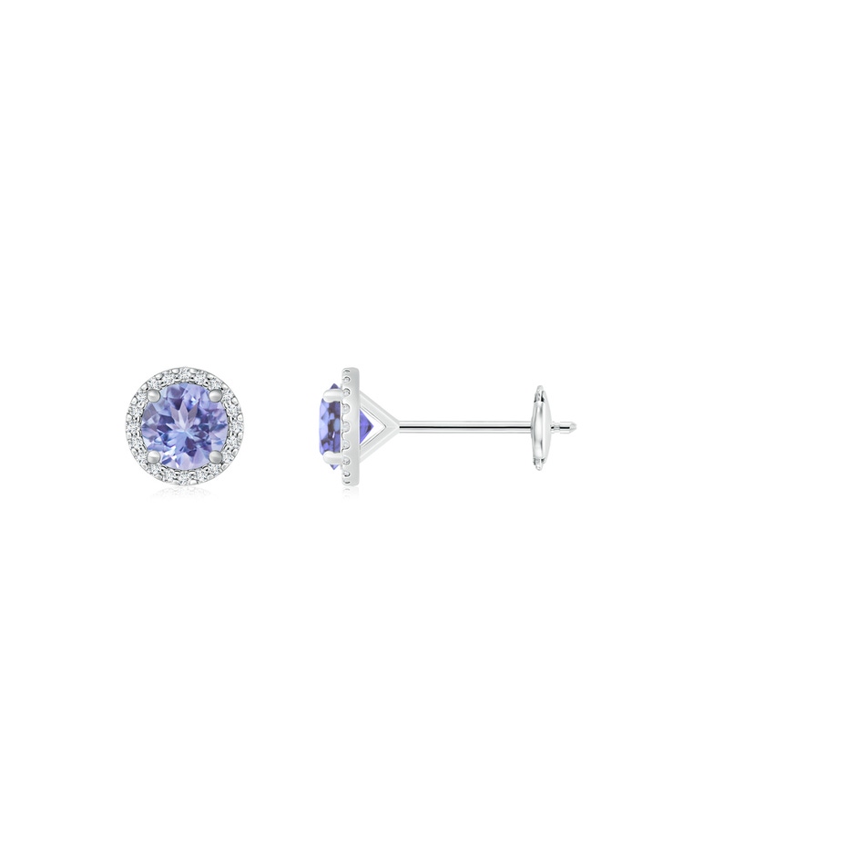 5mm AA Classic Tanzanite and Diamond Halo Stud Earrings in White Gold 