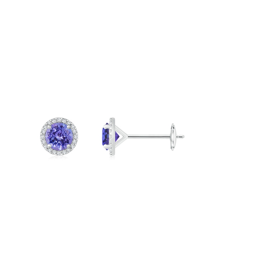 5mm AAA Classic Tanzanite and Diamond Halo Stud Earrings in White Gold 