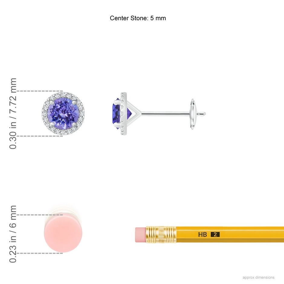 5mm AAA Classic Tanzanite and Diamond Halo Stud Earrings in White Gold ruler