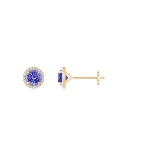 5mm AAA Classic Tanzanite and Diamond Halo Stud Earrings in Yellow Gold