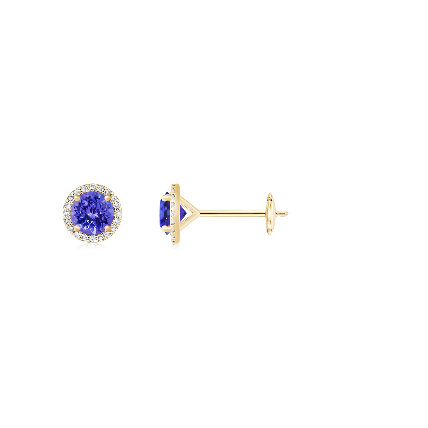 5mm AAAA Classic Tanzanite and Diamond Halo Stud Earrings in 18CT Yellow Gold