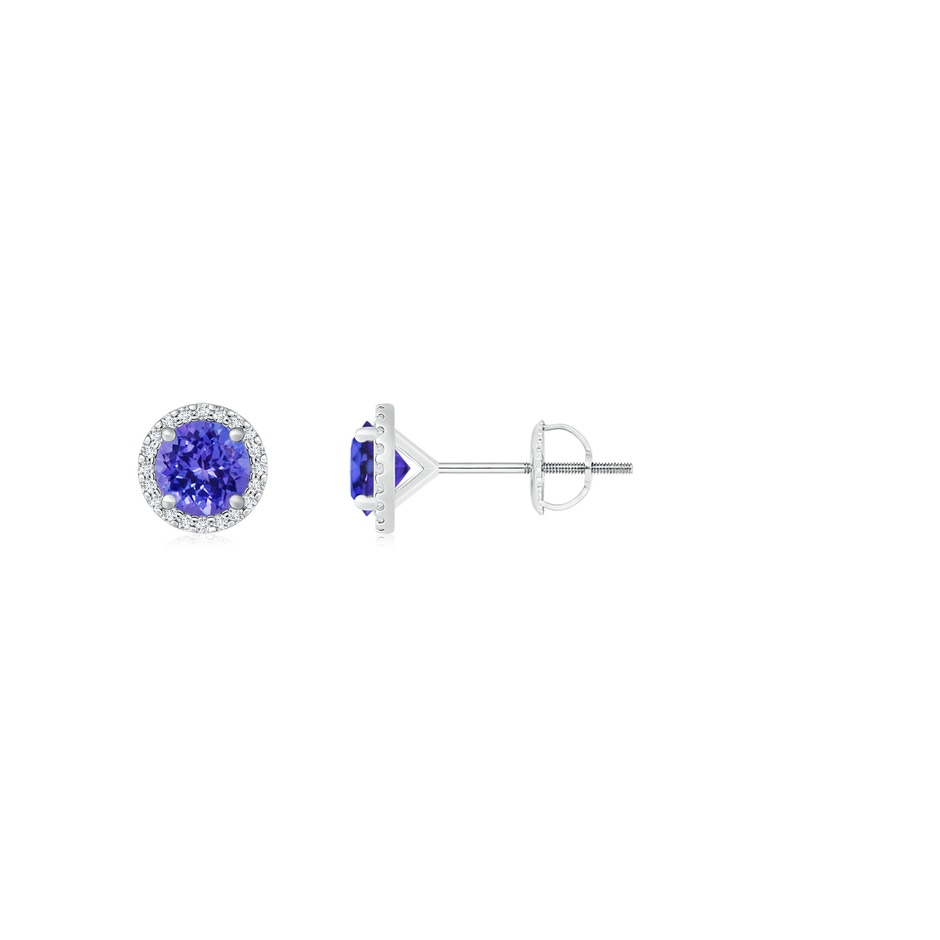 5mm AAAA Classic Tanzanite and Diamond Halo Stud Earrings in P950 Platinum 