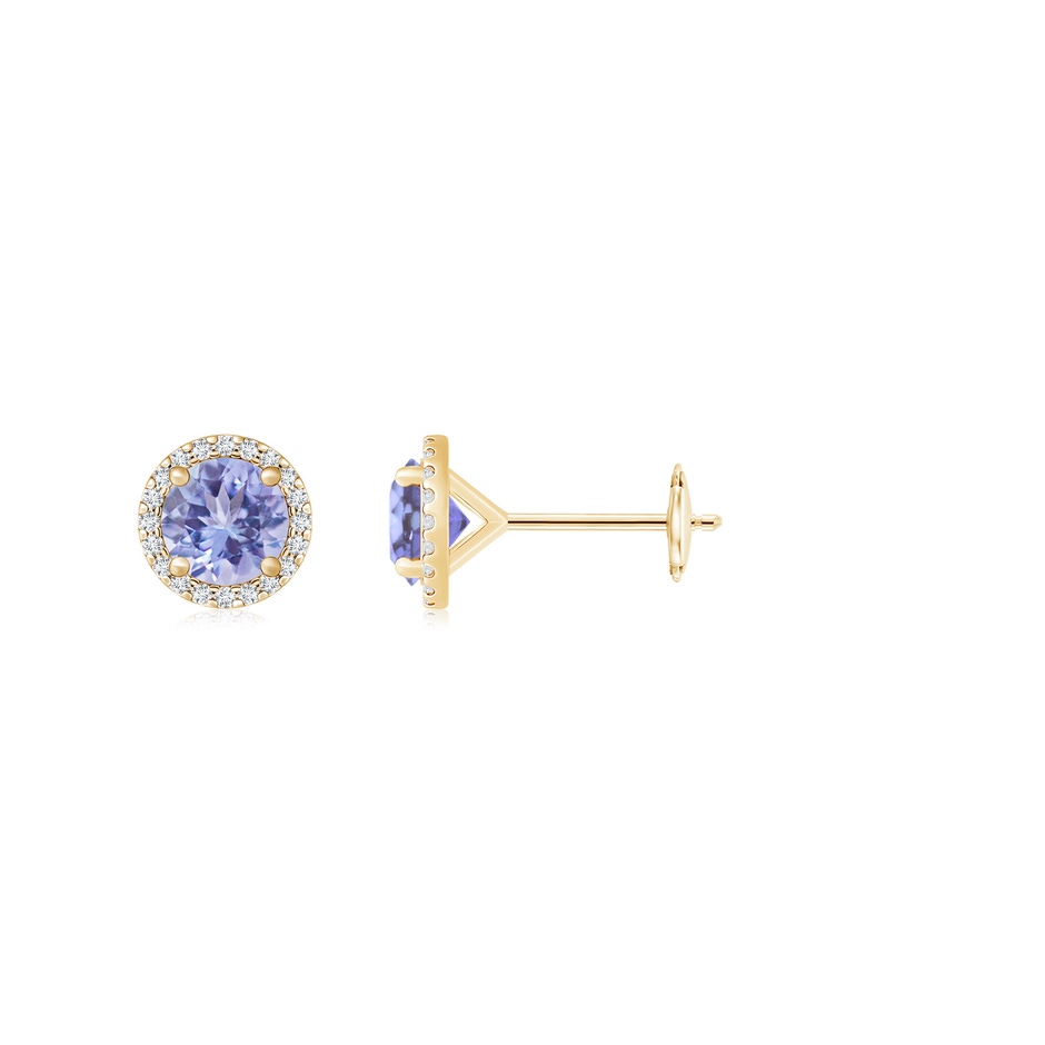 6mm A Classic Tanzanite and Diamond Halo Stud Earrings in Yellow Gold 