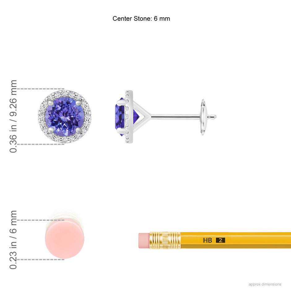 6mm AA Classic Tanzanite and Diamond Halo Stud Earrings in White Gold ruler