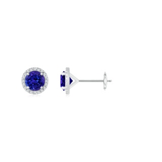 6mm AAAA Classic Tanzanite and Diamond Halo Stud Earrings in White Gold