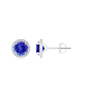 7mm AAA Classic Tanzanite and Diamond Halo Stud Earrings in P950 Platinum