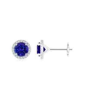 7mm AAAA Classic Tanzanite and Diamond Halo Stud Earrings in 10K White Gold