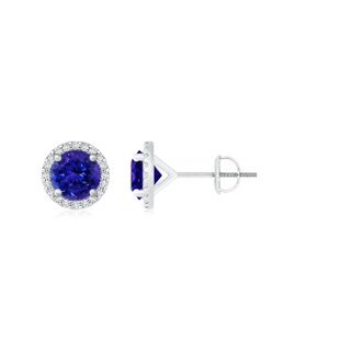 7mm AAAA Classic Tanzanite and Diamond Halo Stud Earrings in P950 Platinum