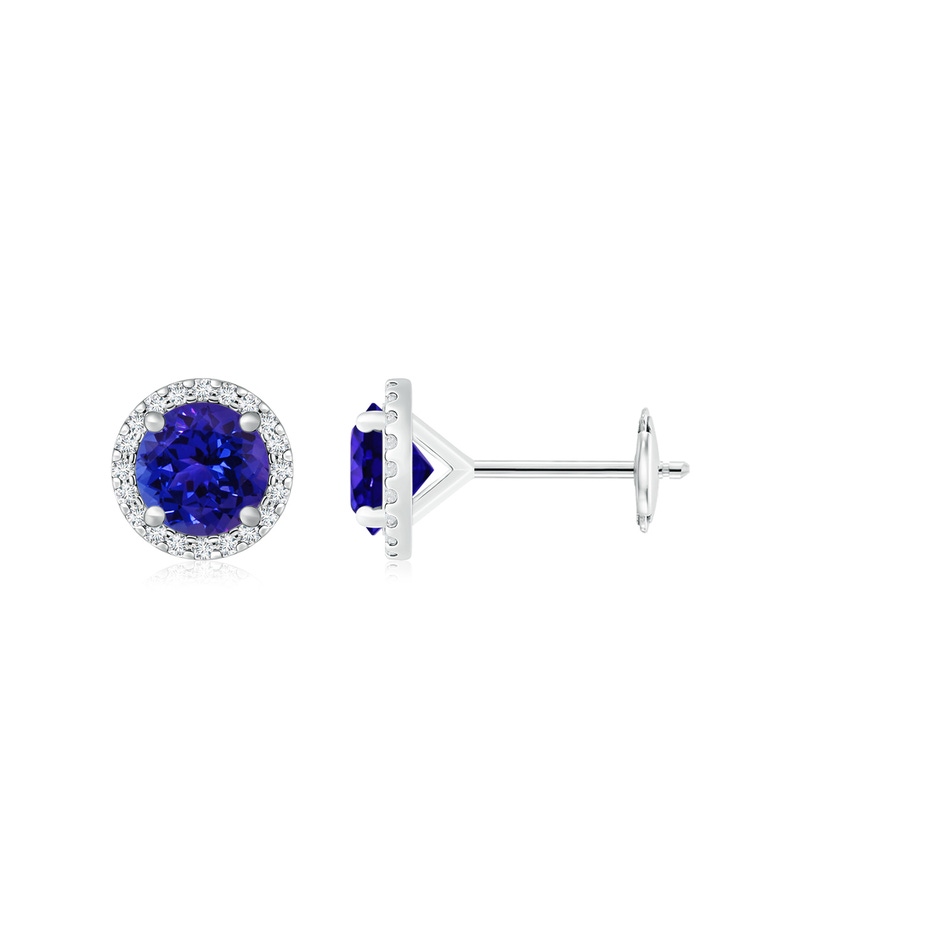 7mm AAAA Classic Tanzanite and Diamond Halo Stud Earrings in White Gold 