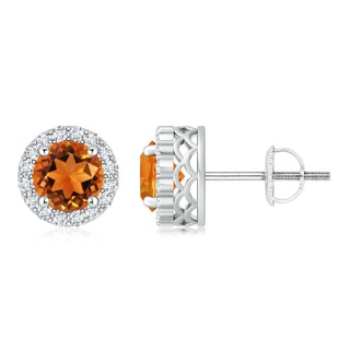 6mm AAAA Round Citrine and Diamond Halo Stud Earrings in 9K White Gold