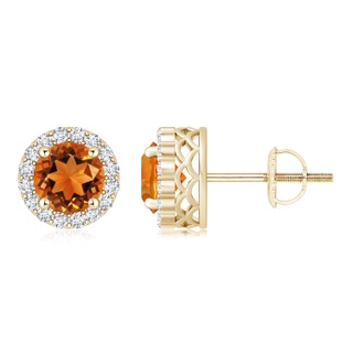 6mm AAAA Round Citrine and Diamond Halo Stud Earrings in Yellow Gold