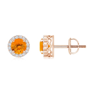 6mm AA Round Fire Opal and Diamond Halo Stud Earrings in Rose Gold