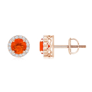 6mm AAA Round Fire Opal and Diamond Halo Stud Earrings in Rose Gold