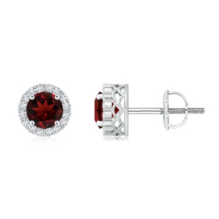 6mm AAA Round Garnet and Diamond Halo Stud Earrings in White Gold