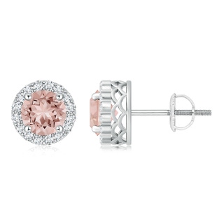 6mm AAAA Round Morganite and Diamond Halo Stud Earrings in White Gold