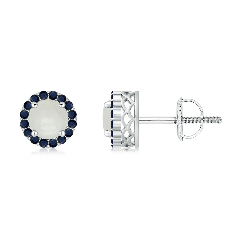 6mm A Round Moonstone and Sapphire Halo Stud Earrings in P950 Platinum 