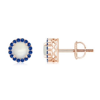 6mm AAA Round Moonstone and Sapphire Halo Stud Earrings in 10K Rose Gold