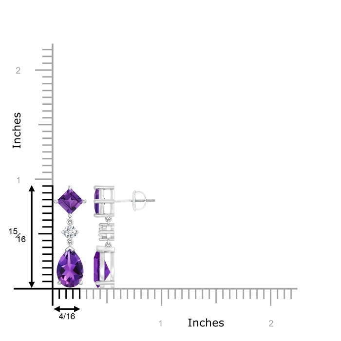 10x7mm AAAA Square and Pear Amethyst Drop Earrings with Diamond in White Gold product image