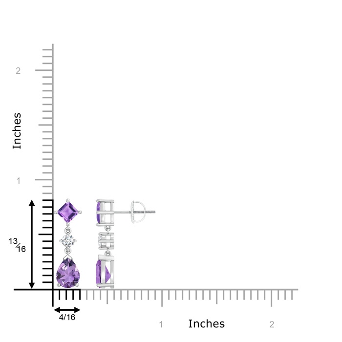 8x6mm A Square and Pear Amethyst Drop Earrings with Diamond in White Gold product image