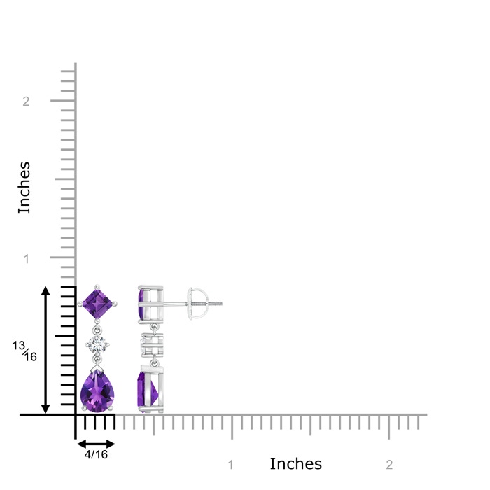 8x6mm AAAA Square and Pear Amethyst Drop Earrings with Diamond in P950 Platinum product image
